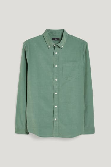 Pánské - Manšestrová košile - regular fit - button-down - zelená