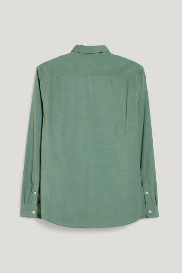 Pánské - Manšestrová košile - regular fit - button-down - zelená