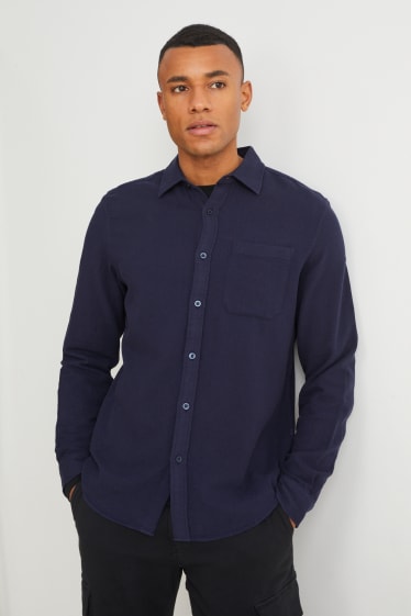 Men - Shirt - regular fit - kent collar - dark blue