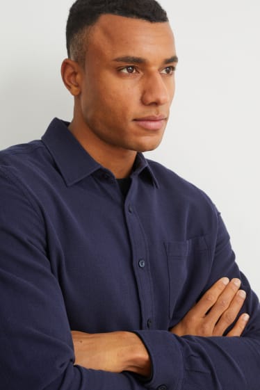 Men - Shirt - regular fit - kent collar - dark blue