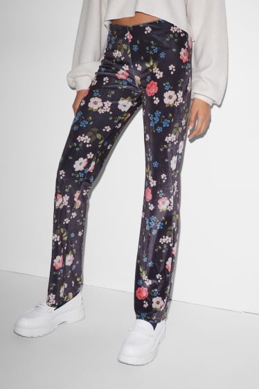 Exclusivo online - CLOCKHOUSE - leggings de terciopelo - de flores - azul oscuro
