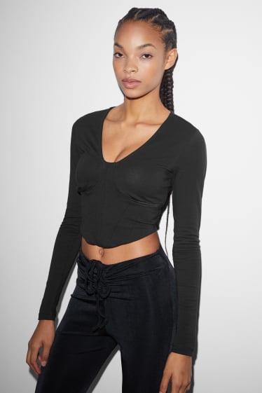 Exclusiu online - CLOCKHOUSE - samarreta de màniga llarga crop - negre