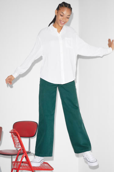 Online exclusive - CLOCKHOUSE - trousers - high waist - wide leg - dark green