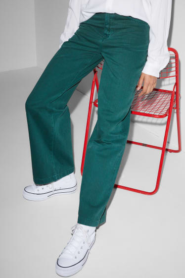 Online exclusive - CLOCKHOUSE - trousers - high waist - wide leg - dark green