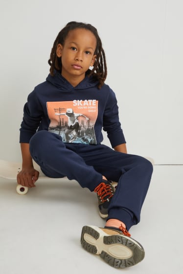 Bambini: - Set - felpa con cappuccio e pantaloni sportivi - 2 pezzi - blu scuro