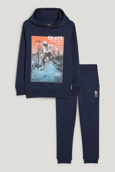 Bambini: - Set - felpa con cappuccio e pantaloni sportivi - 2 pezzi - blu scuro