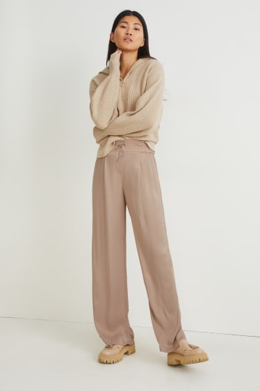 Women - Cloth trousers - high-rise waist - wide leg - beige
