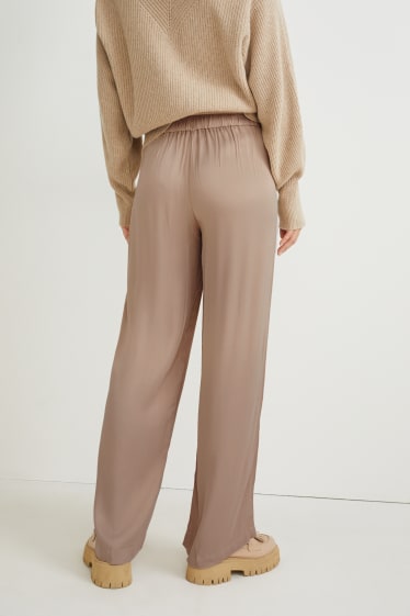 Women - Cloth trousers - high-rise waist - wide leg - beige