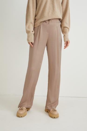 Women - Cloth trousers - high-rise waist - wide leg - beige