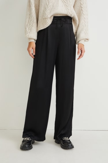 Donna - Pantaloni di stoffa - vita alta - gamba ampia - nero