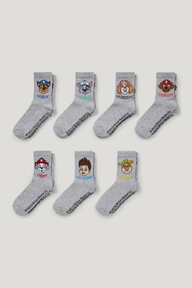 Batolata chlapci - Multipack 7 ks - Tlapková patrola - ponožky s motivem - světle šedá-žíhaná