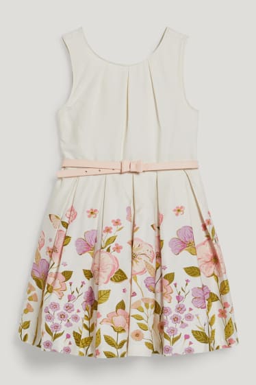 Niñas - Vestido con cinturón - de fiesta - de flores - blanco roto