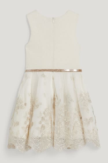 Niñas - Vestido con cinturón - de fiesta - blanco roto