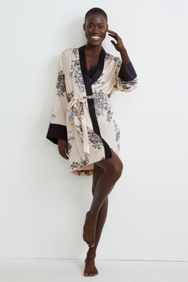 Mujer - Bata - de flores - negro / beis