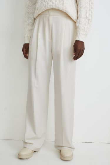 Damen - Stoffhose - High Waist - Wide Leg - weiß