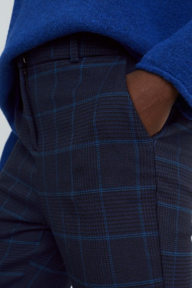 Donna - Pantaloni di stoffa - vita media - slim fit - da materiali riciclati - a quadretti - blu scuro
