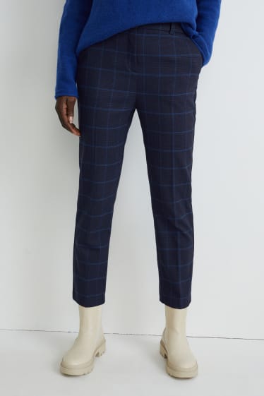 Donna - Pantaloni di stoffa - vita media - slim fit - da materiali riciclati - a quadretti - blu scuro