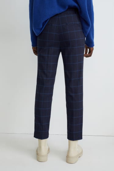 Donna - Pantaloni di stoffa - vita media - slim fit - da materiali riciclati - a quadretti - blu scuro