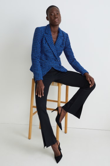 Femmes - Blazer en maille chenille - regular fit - à carreaux - bleu foncé