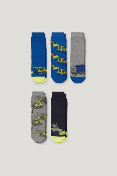 Toddler Boys - Multipack of 5 - digger - socks with motif - blue