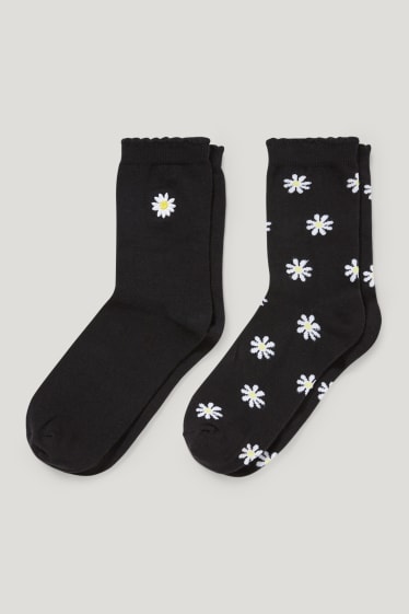 Clockhouse pro holky - CLOCKHOUSE - multipack 2 ks - ponožky s motivem - květiny - černá