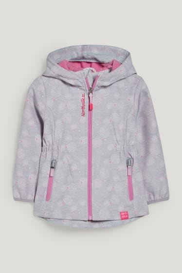 Toddler Girls - Softshell jacket with hood - patterned - light gray-melange