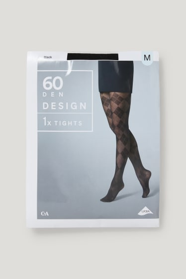 Damen - Feinstrumpfhose - 60 DEN - kariert - schwarz