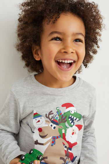 Toddler Boys - Set - Weihnachts-Langarmshirt und -Maske - 2 teilig - hellgrau-melange