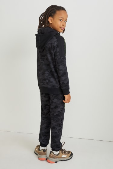 Garçons - Ensemble - sweat zippé et pantalon de jogging - 2 pièces - à motif - noir