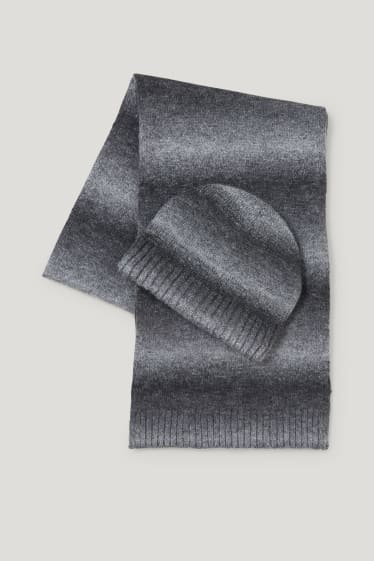 Heren - Set - muts en sjaal - 2-delig - donkergrijs-mélange