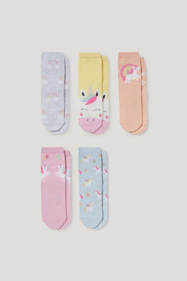Filles - Lot de 5 paires - licorne - chaussettes à motif - orange / bleu clair