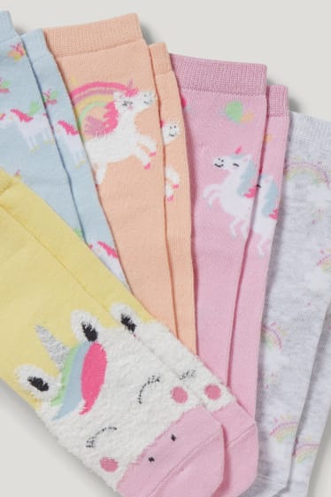 Filles - Lot de 5 paires - licorne - chaussettes à motif - orange / bleu clair