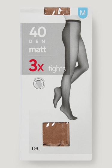Damen - Multipack 3er - Feinstrumpfhose - 40 DEN - braun
