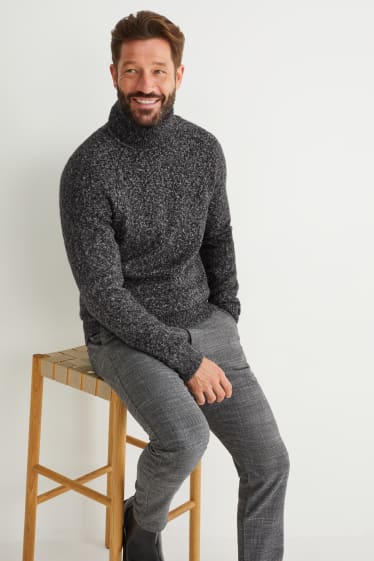 Mężczyźni - Sweter z golfem - materiał z recyklingu - antracyt