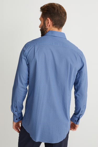 Hommes - Chemise de bureau - coupe droite - col kent - facile à repasser - à motif - bleu foncé