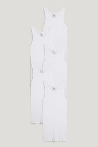 Uomo - Confezione da 5 - canotte - costina doppia - bianco