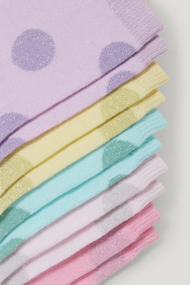 Filles - Lot de 5 paires - chaussettes - à pois - vert menthe