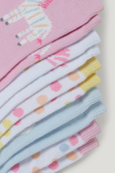 Filles - Lot de 5 paires - animaux - chaussettes à motif - blanc / rose