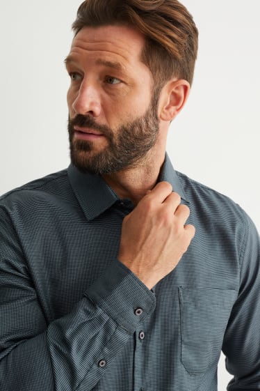 Hommes - Chemise de bureau - coupe droite - col kent - facile à repasser - vert foncé
