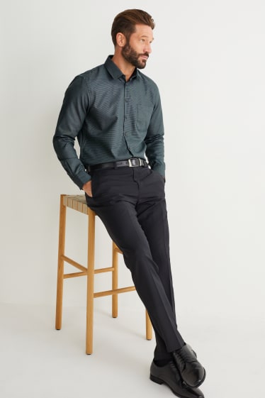 Hommes - Chemise de bureau - coupe droite - col kent - facile à repasser - vert foncé