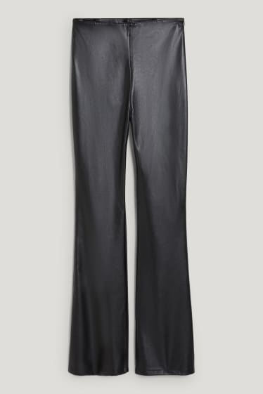 Femmes - Pantalon - high waist - flared - similicuir - noir