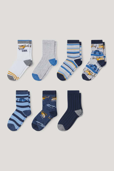 Toddler Boys - Multipack of 7 - helicopter and racing car - socks with motif - dark blue