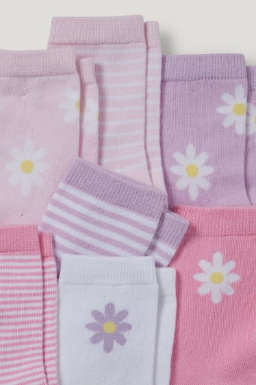 Filles - Lot de 7 paires - fleurs et rayures - chaussettes à motif - rose
