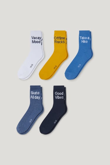 Garçons - Lot de 5 paires - message - chaussettes à motif - bleu foncé
