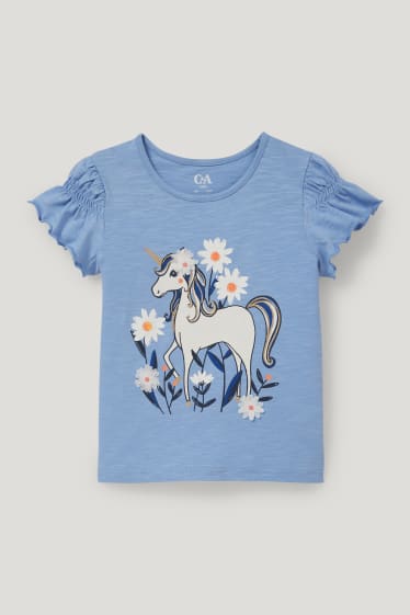 Małe dziewczynki - Jednorożec - koszulka z krótkim rękawem - niebieski