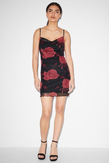 Clockhouse femme - CLOCKHOUSE - robe moulante - à fleurs - noir