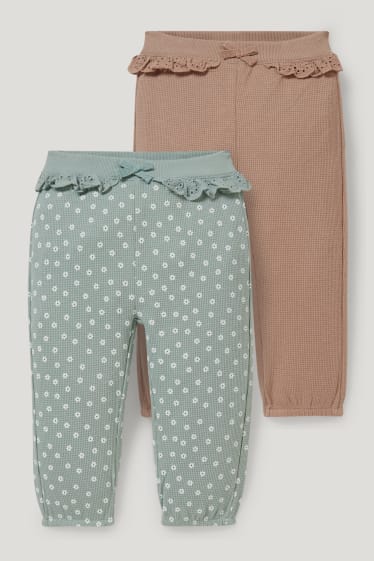 Baby Girls - Wielopak, 2 pary - niemowlęce spodnie dresowe - brązowy