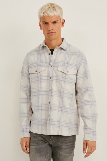 Home - Camisa de pana - slim fit - coll kent - quadres - blanc/gris