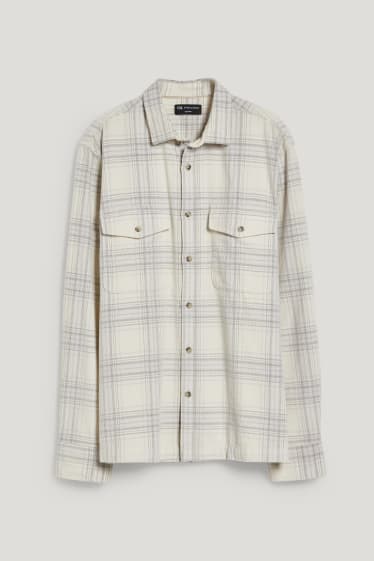 Hombre - Camisa de pana - slim fit - kent - de cuadros - blanco / gris