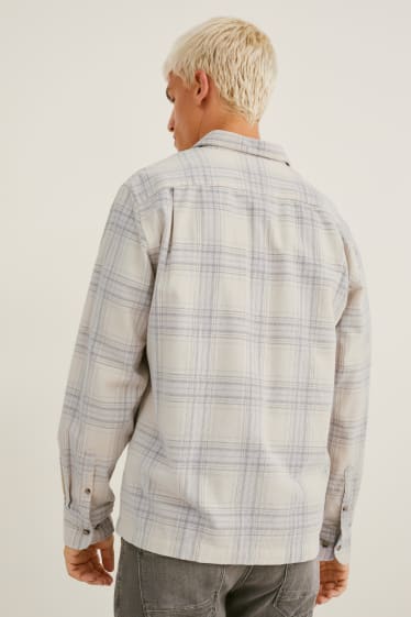 Hombre - Camisa de pana - slim fit - kent - de cuadros - blanco / gris